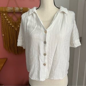 ZARA White Linen Crop Button Up